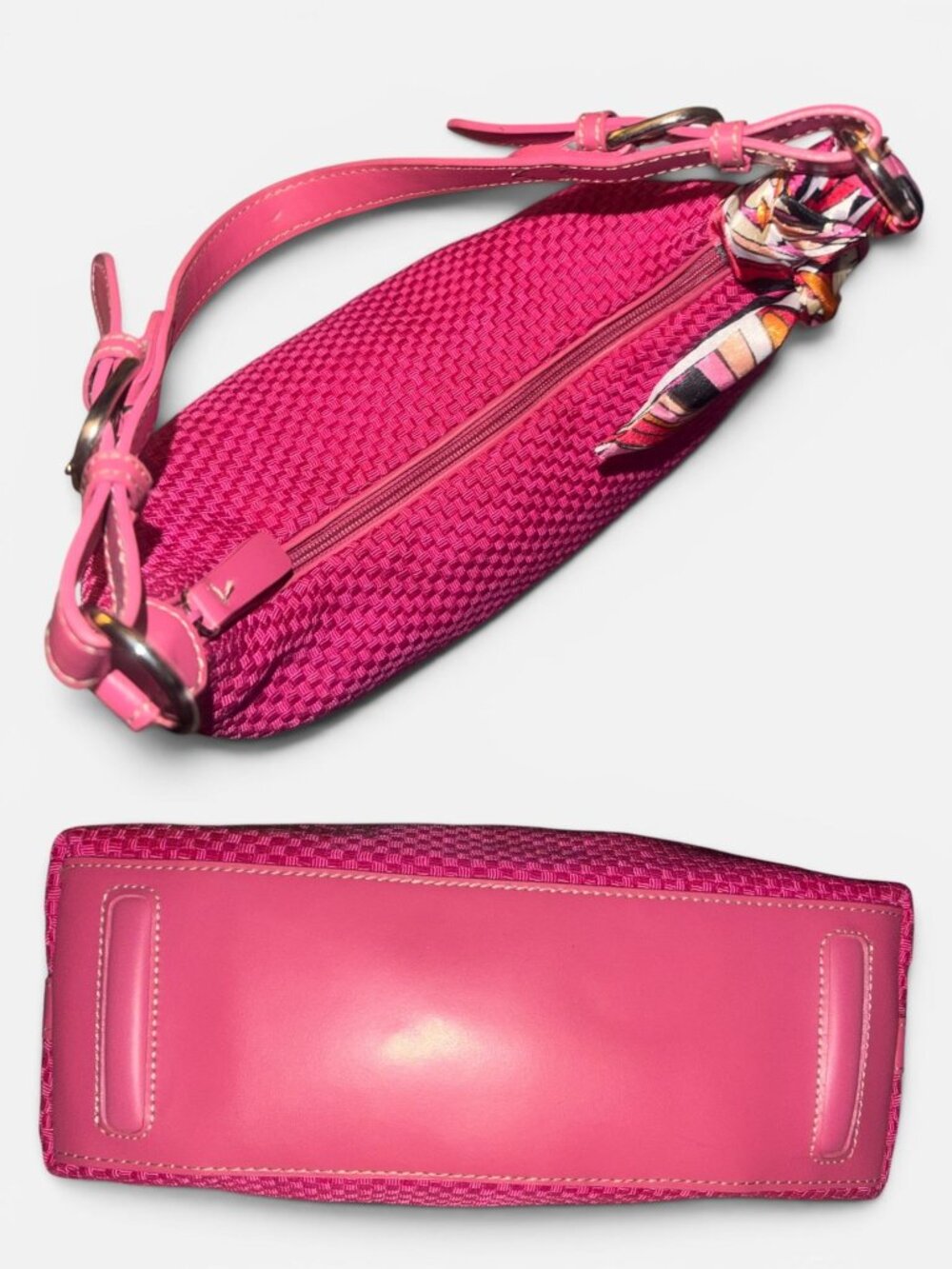 VTG The Sak Demi Shoulder Bag Hot Pink Woven Hobo Y2K Baguette Adjustable Strap - Picture 7 of 9